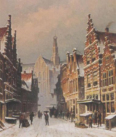 Eduard Alexander Hilverdink A snowy view of the Smedestraat, Haarlem Germany oil painting art